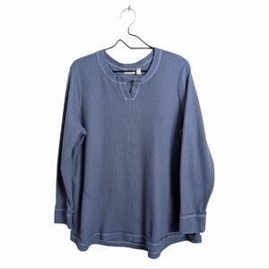 LOGO Lounge By Lori Goldstein Blue Cloud Waffle Knit Wanda Top Casual Comfy XL